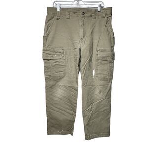 Duluth Trading Co Flex Fire Hose Cargo Pants Men 37x30 Khaki Distressed Workwear